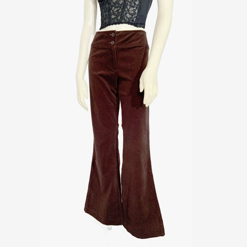 Vintage Y2K Brown Velvet Corduroy Flares / Made in China / size Medium - Picture 6 of 10